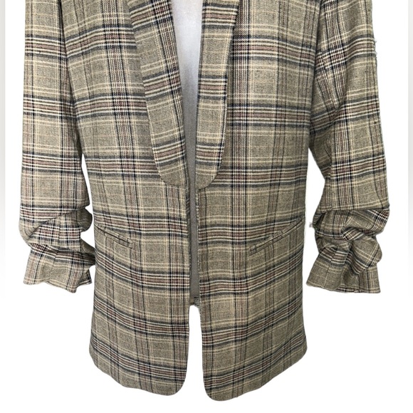 Lulus Coffee Dates Light Brown Plaid Ruched Sleeve Blazer - XS - Picture 7 of 15